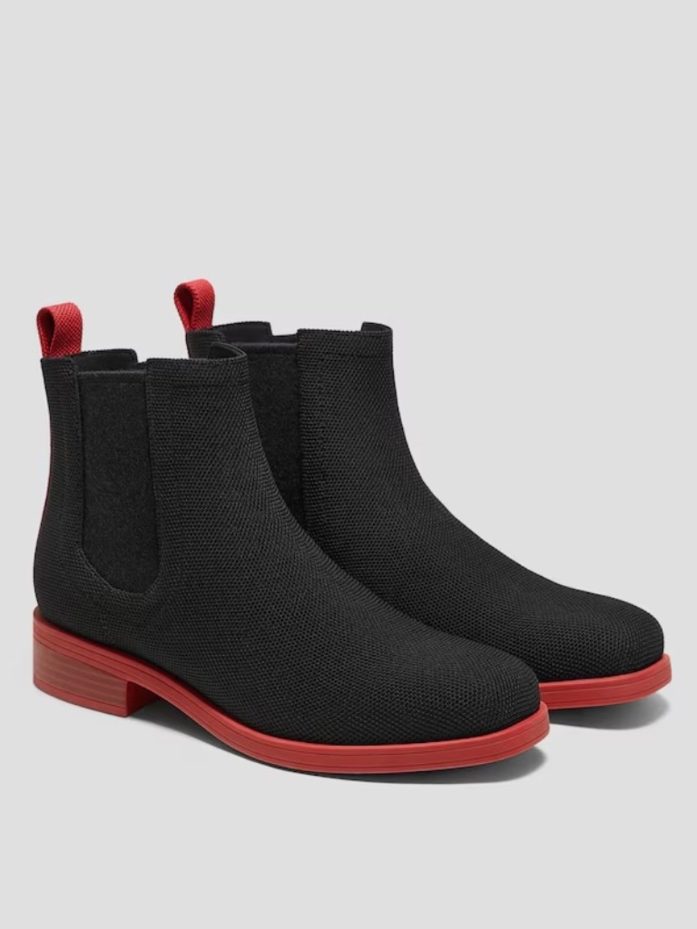 Vivaia Black Knit Chelsea Boots Red Sole Elastic Side Pull Tab Size 7 EU37.5